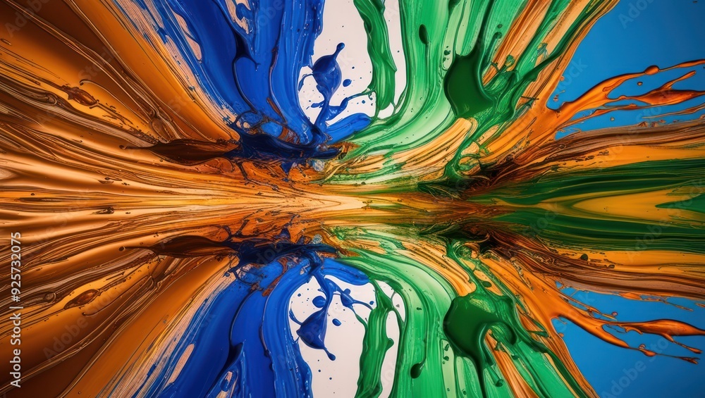 Poster dynamic abstract image featuring vibrant paint colors splashing and blending, suitable for artistic 