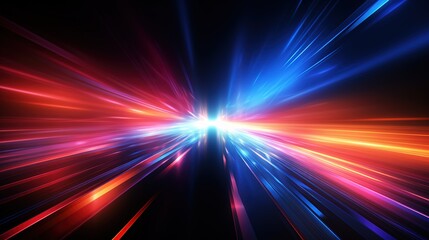 Abstract background of glowing light streaks in red and blue.