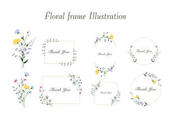 Hand drawn floral frame vector illustration set with color for gift, card and design. Isolated