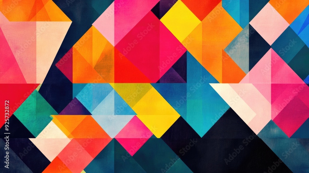 Poster geometric pattern with bright colors and a variety of polygon shapes, offering a lively and energeti