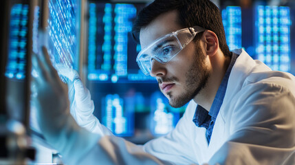 Healthcare researcher analyzing patient data biotechnology