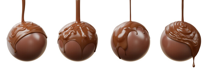 Chocolate sauce, melted topped on chocolate ball 3d rendering.