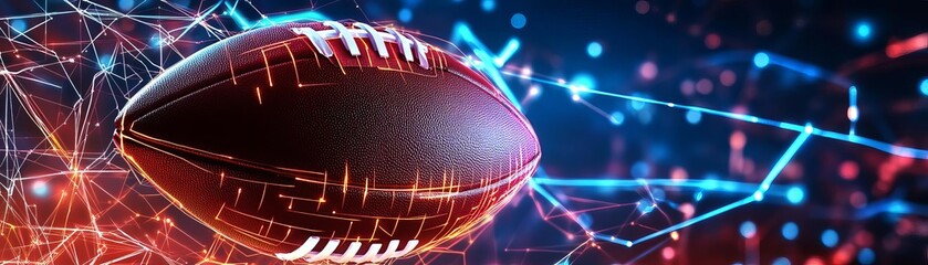 Futuristic American football background with neon lines and digital elements, representing modern sports technology