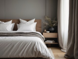 Minimalist Bedroom Interior with White Bedding and Natural Light
