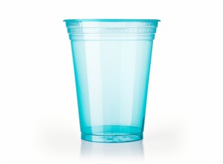 Blue plastic cup isolated on white background