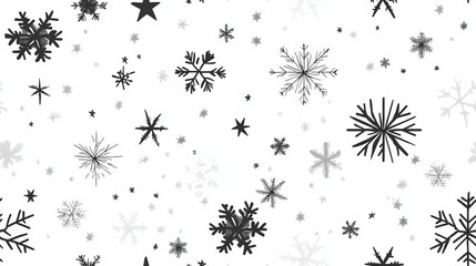 Minimalist winter seamless pattern with simple geometric snowflakes and stars in a monochrome color scheme, winter seamless pattern, modern winter decor