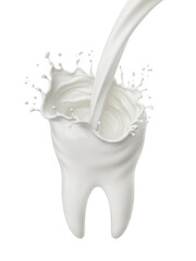 Splash of milk in form of Tooth shape, with clipping path. 3D illustration.
