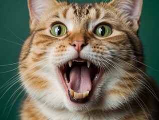 Close-Up of a Tabby Cat with Its Mouth Open Wide