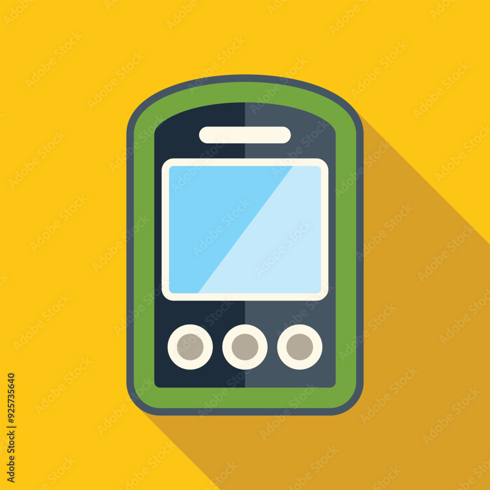 Poster minimalist design of a mobile phone showing a blank screen on a colored background