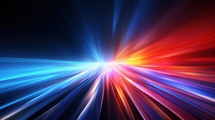 Fototapeta premium Abstract background with bright blue and red lines converging.