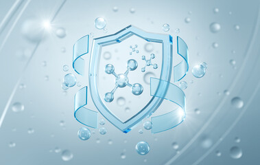 Shield protection with molecule,Medical health protection blue background 3d rendering.