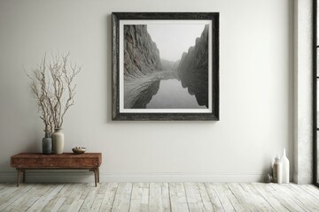 Fototapeta premium Framed Artwork on Wall with Vases and Dried Branches