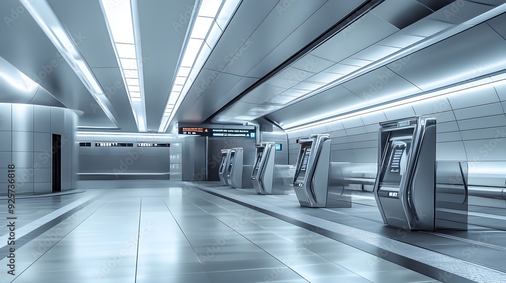 Aufkleber automated ticket gates in a sleek and minimalist metro station