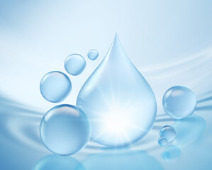 cosmetic moisturizer bubble on water surface, Cosmetic Essence, Liquid bubble, Molecule inside...