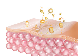 Cosmetic serum Oil drop on Saggy skin cell, Skin Repair, moisturizer, collagen serum, advertising...