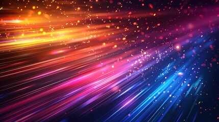 Obraz premium Abstract background with bright colorful lines and glowing particles.