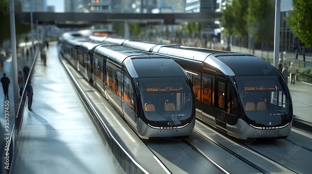 Poster futuristic 3d bus rapid transit system with dedicated lanes and streamlined designs
