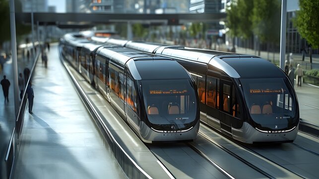 Futuristic 3D Bus Rapid Transit System with Dedicated Lanes and Streamlined Designs