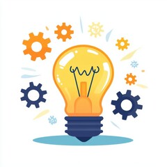 A vibrant illustration of a light bulb surrounded by gears, symbolizing creativity and innovation in technology and problem-solving.