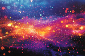 Vibrant data landscape with bright connected points vibrant