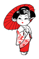 舞妓さん - 番傘をさす