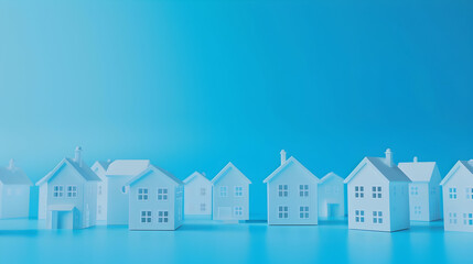Real estate idea with homes for sale. searching for real estate, houses for sale, loans, and transactions. Simple models against a blue background - Generative AI