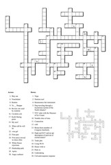 Crossword puzzle game with clues and solution.