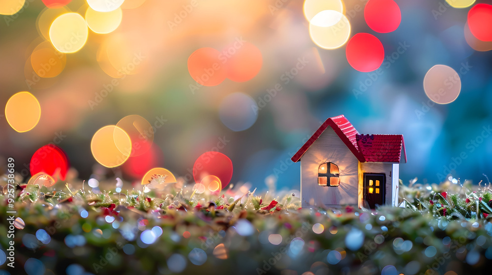 Aufkleber tiny withe house with colourful bokeh background and copy space.
