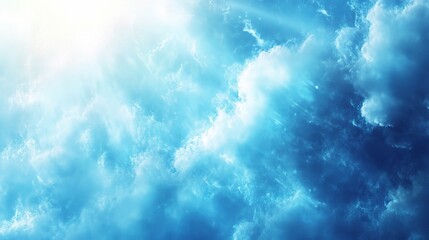 Fototapeta premium Celestial Dreamscape: A breathtaking vista of fluffy clouds, bathed in the ethereal glow of a radiant sun, evokes a sense of wonder and tranquility. 