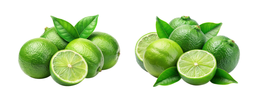 Lime Fruit with Leaf and Clipping Path – Transparent PNG