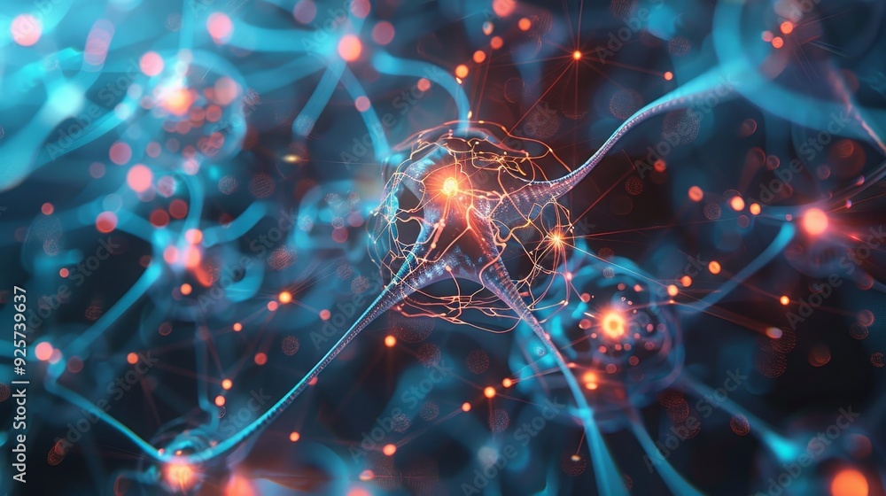 Poster a stunning visualization of neural networks, showcasing interconnected neurons and vibrant lights, r