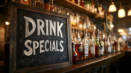 Sign that reads “DRINK SPECIALS”. - bar - liquor - alcohol - drinks - happy hour - chalkboard - lounge - restaurant 