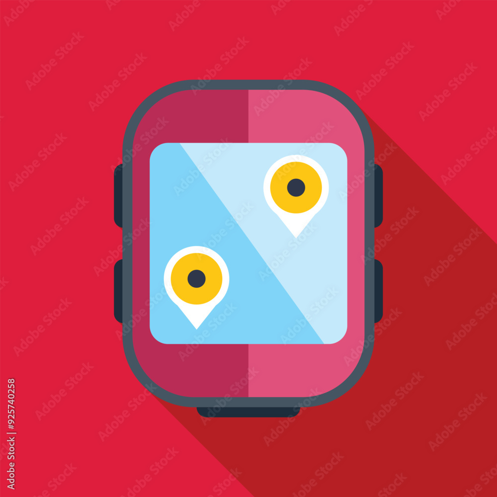 Poster gps navigation app displaying two location pins on the screen of a smartwatch, indicating points of 