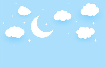 blue sky background with half moon and star, cloud design