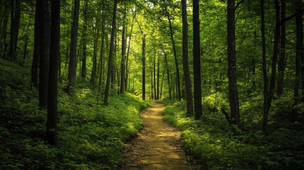 Serene Winding Path Through a Lush Green Forest - Stunning Nature Photography