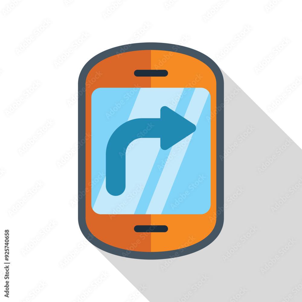 Poster orange smartphone is showing a gps navigation app with a left turn arrow