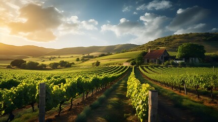 Naklejka premium a field of green plants and a house. 