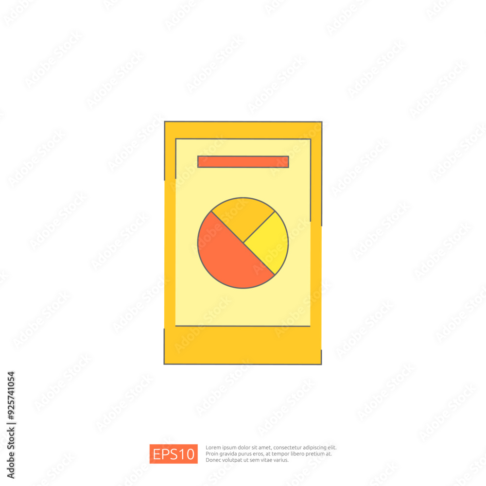 Poster simple vector illustration of a pie chart in a smartphone. concept of mobile analytics, data analysi