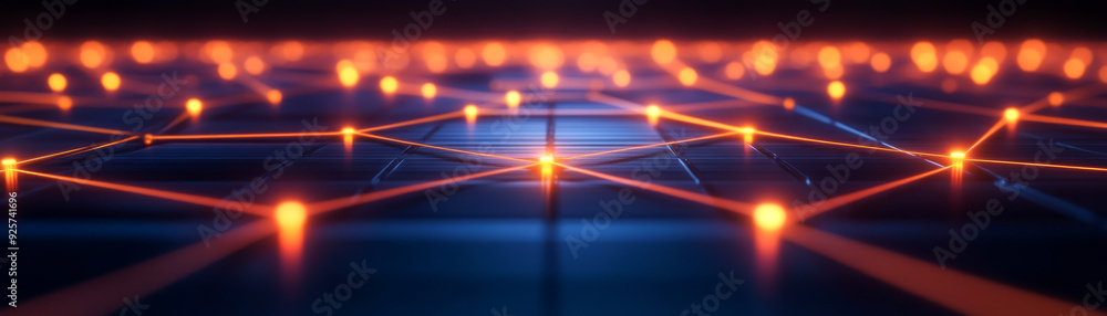 Poster a captivating abstract network with luminous nodes and glowing connections, illustrating technology 