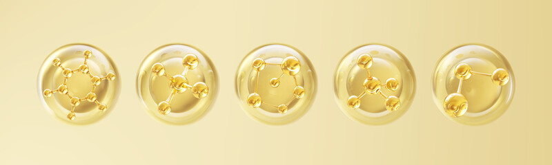 cosmetic moisturizer water molecule, Cosmetic Essence, Liquid Oil bubble, 3d rendering