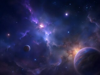 Captivating Galaxy Background with Distant Planets, Stellar Clouds, and Scattered Stars in Deep Space
