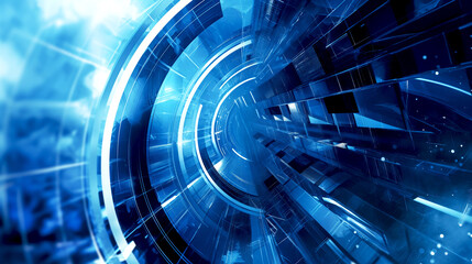Futuristic Digital Technology circular shape and crystal rod background, cyber Blue color background