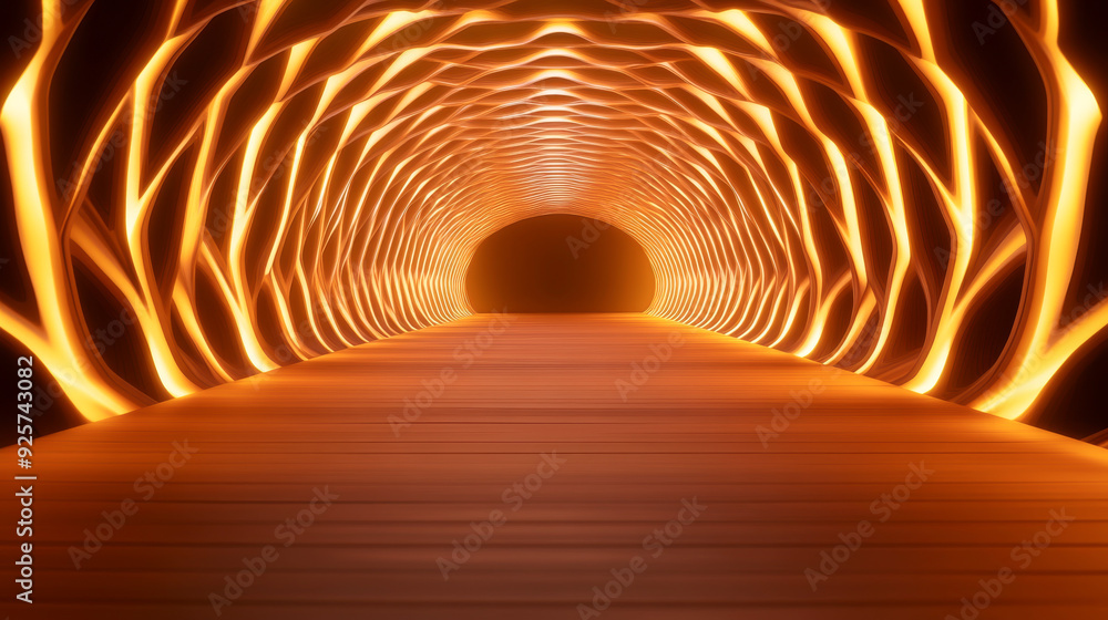 Poster a stunning, illuminated tunnel with glowing patterns, creating a captivating and surreal pathway lea