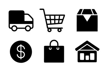 E-commerce icons vector. Set of shopping icon silhouette vector illustrations.
