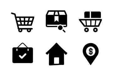 E-commerce icons vector. Set of shopping icon silhouette vector illustrations.
