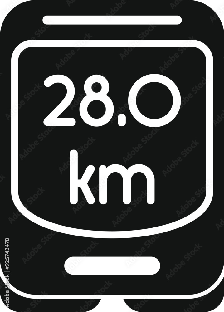 Poster smartphone showing distance in kilometers icon in simple style on a white background