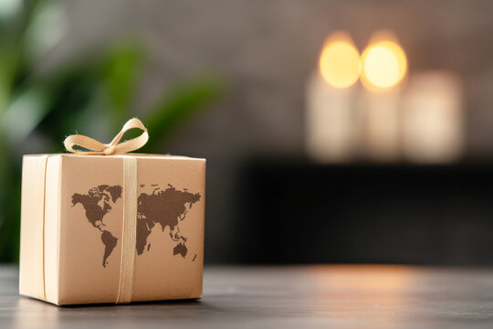 Elegant gift box with a world map design, perfect for travel lovers and special occasions, adding a personal touch to any gift.