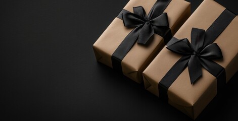 Two Gift Boxes With Black Ribbons