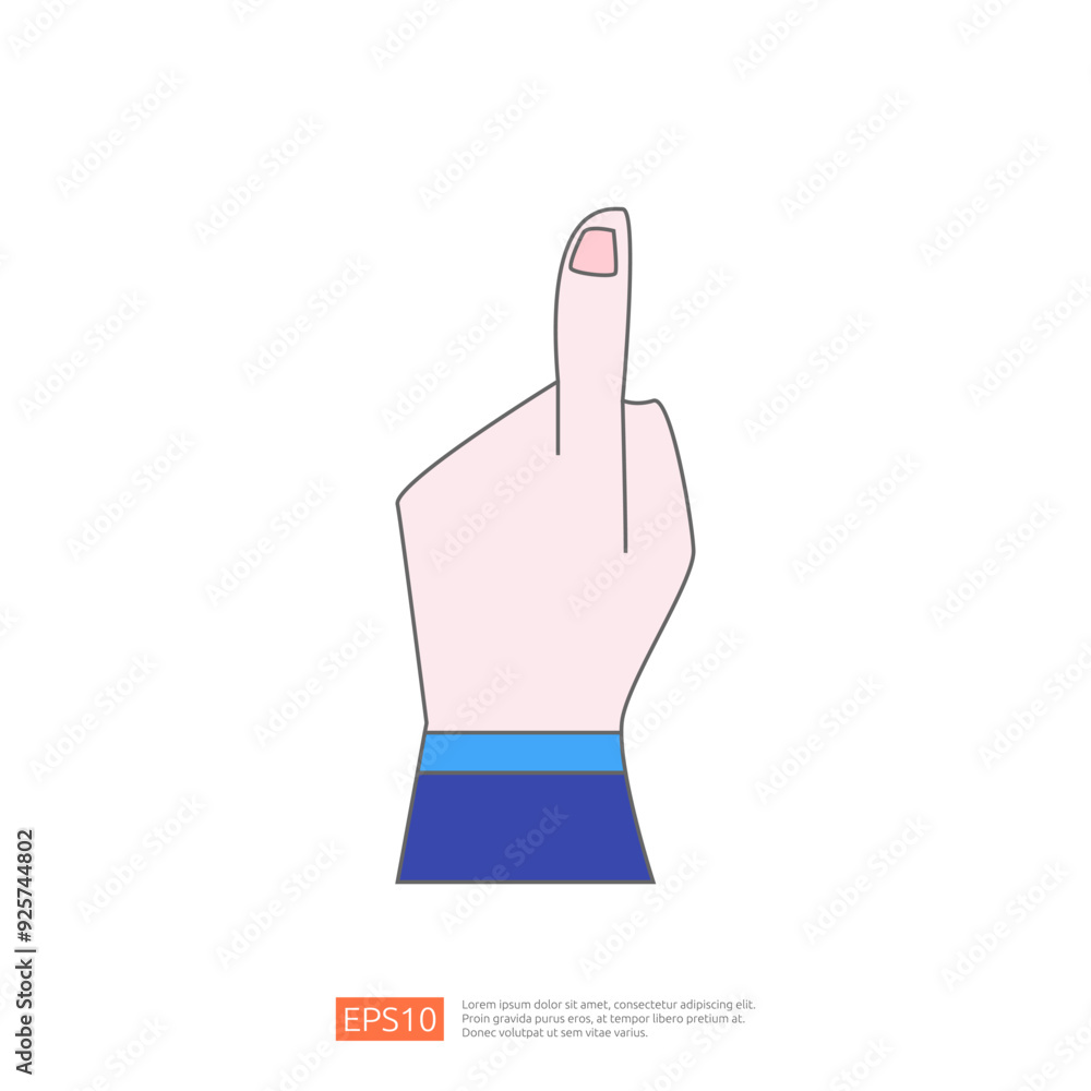 Poster cartoon illustration of a hand pointing up with index finger. simple hand gesture icon. click here o