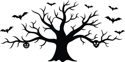 silhouette of tree bat Halloween